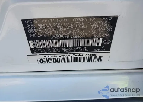 2007 Lexus Is 250 from USA, damaged, VIN JTHBK262872055008